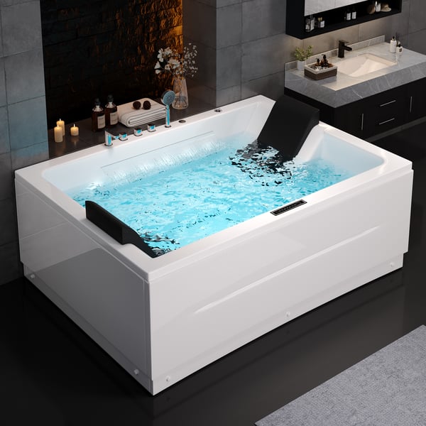 71" Double Whirlpool Bathtub with Temperature Control 118-Gallon Capacity